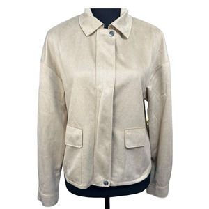 NWT Relish No Less Lightweight Faux Suede Zip Front Beige Shirt Jacket, Size S